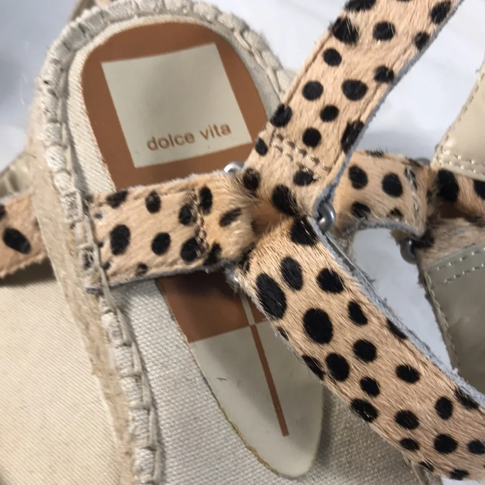 Dolce Vita Myra Women’s Leopard Print Fur Espadrille Adjustable Platform Sandals